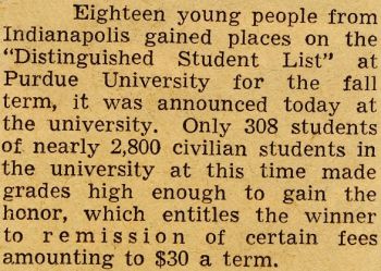 Purdue Honor Roll clipping